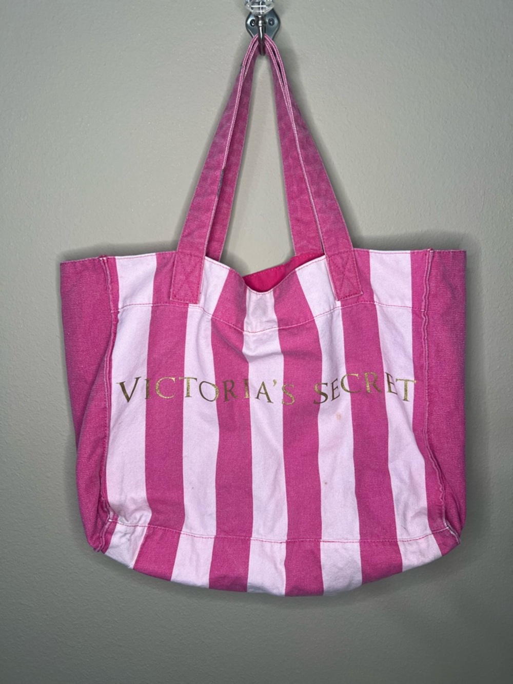 Victoria's Secret Pink Stripe Reversible Large  Canvas Tote Bag